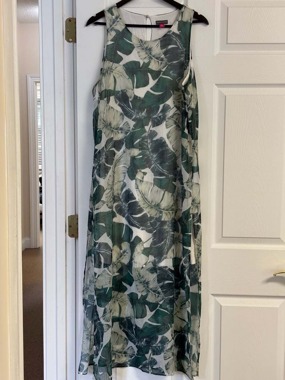 Vince Camuto Tropical Leaf Maxi Dress Size L Chiffon Overlay Beach Vacation